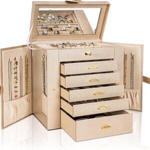 Huge Jewelry Box Organizer Functional Extra Large Leather Jewelry Storage Case f